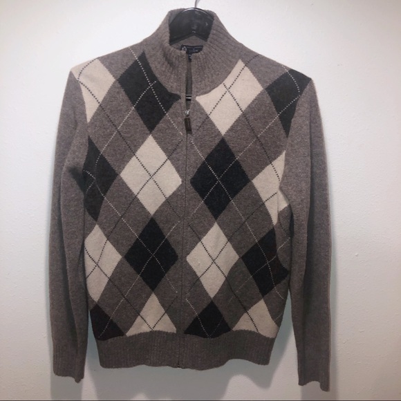 J. Crew Other - JCREW ARGYLE FULL ZIP MERINO WOOL SWEATER GREY M